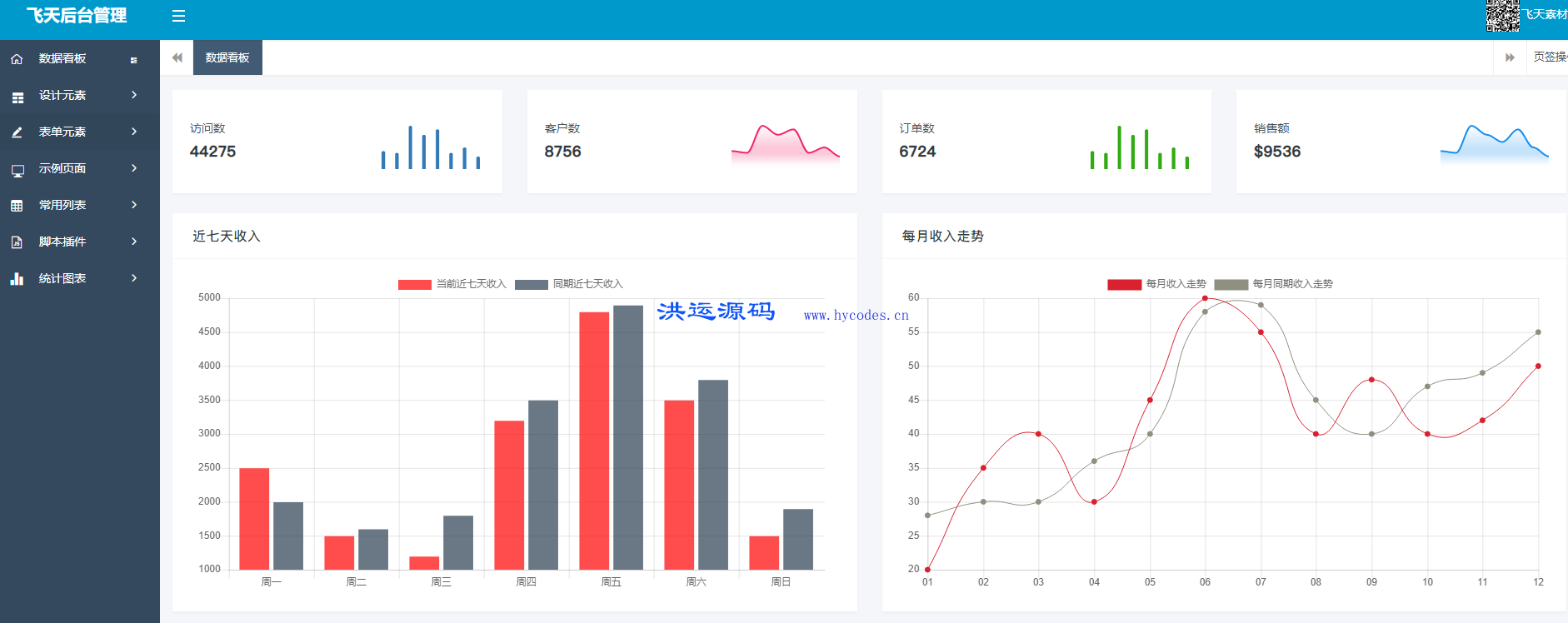 飞天素材网后台管理框架模板