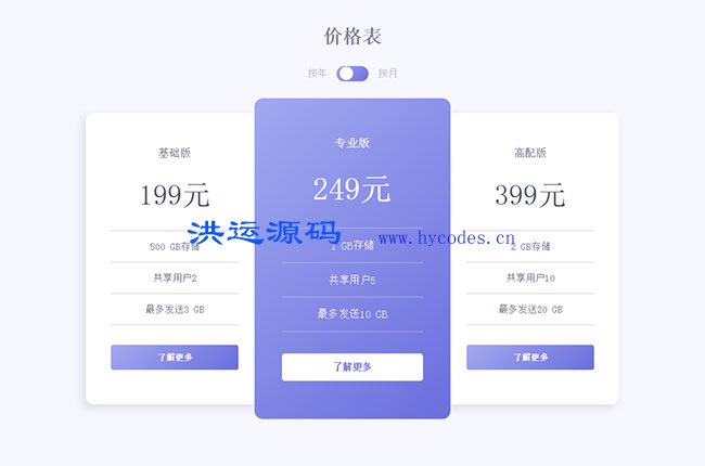 JS+CSS3服务器价格表样式代码